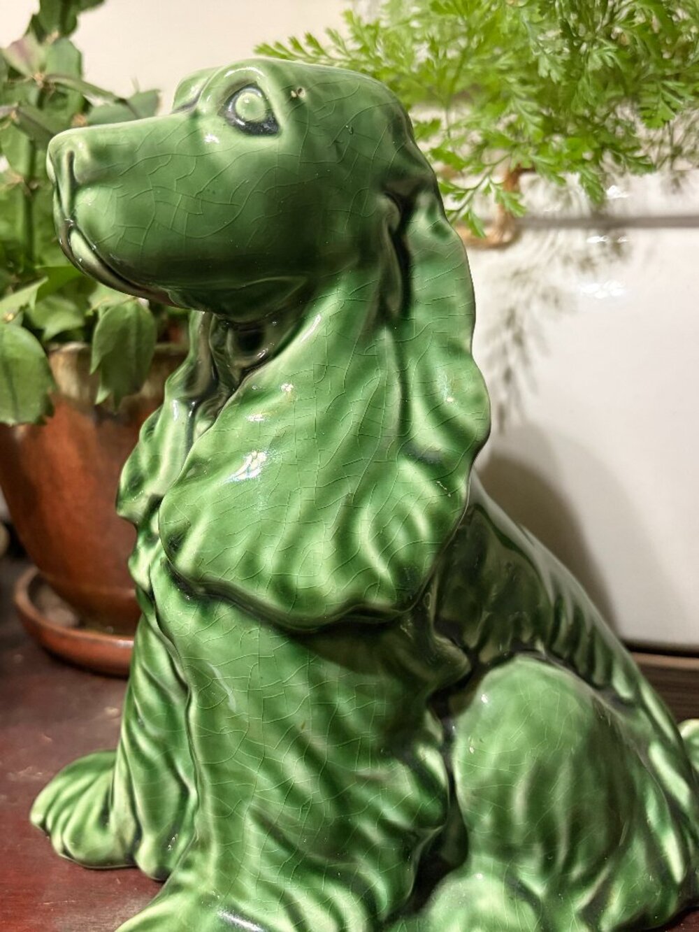 [Cocker Spaniel] Green ceramic figurine (Preowned)
